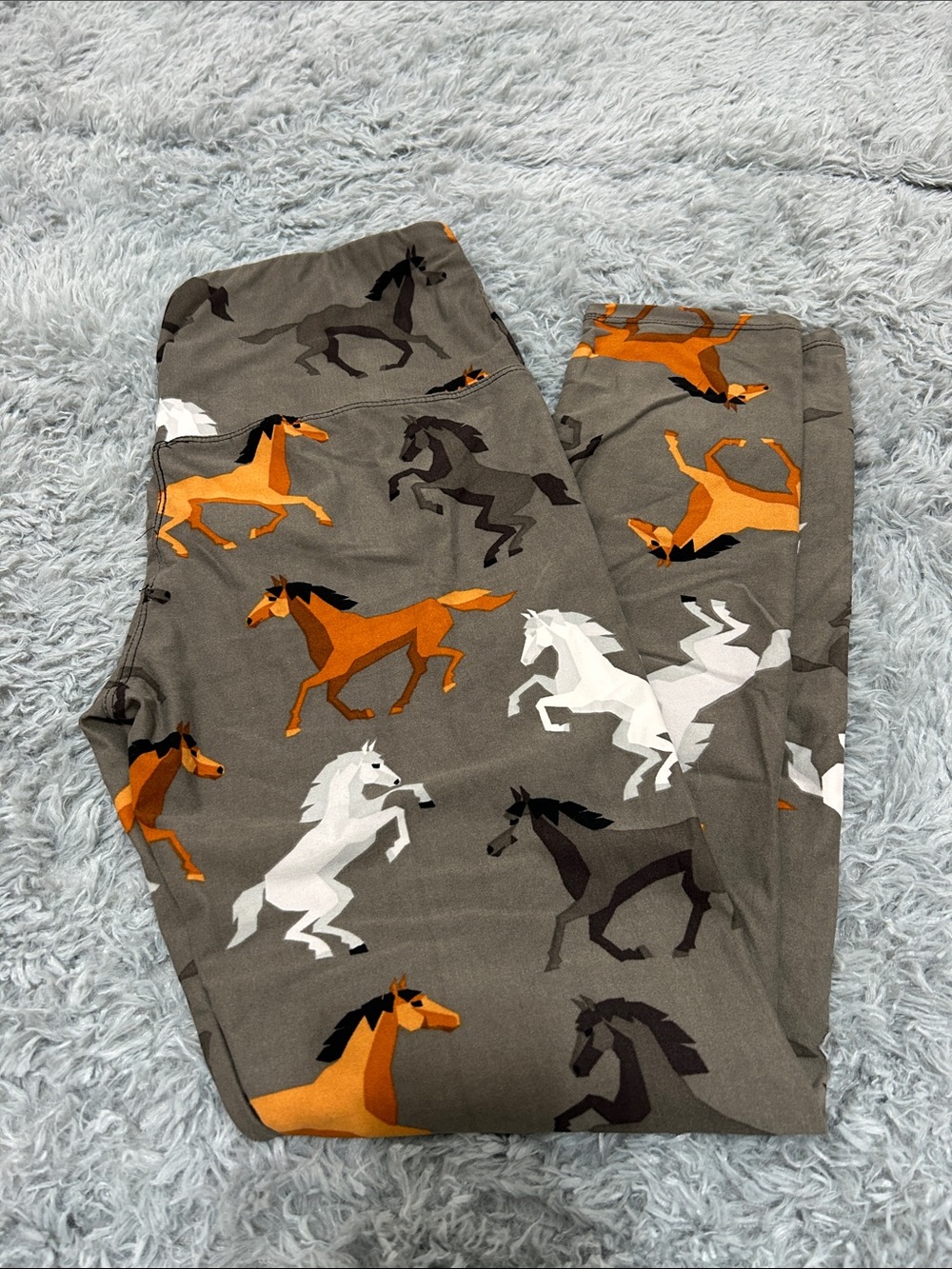 Leggings Depot Horse-Print Leggings in Brown, Orange, White, and Black Plus Size